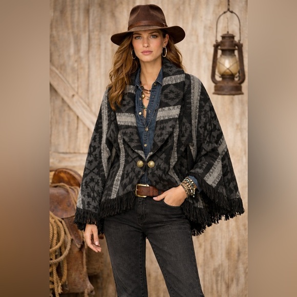 Ralph Lauren Double RL Jackets & Blazers - RRL Ralph Lauren Women’s Fringe Trim Wool Blend Jacquard Cape Shawl Coat XS / S